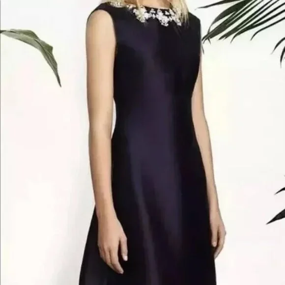 Tory Burch Navy BLUE SILK Colton Embellished Rhinestone OPEN Back dress 2 $700